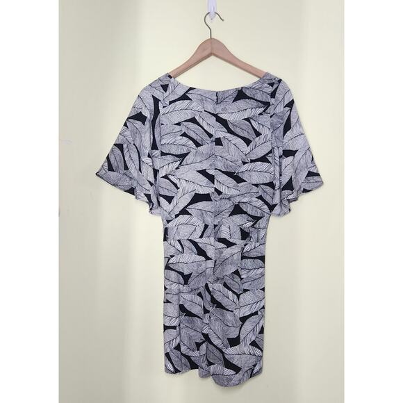 Loft Wrap Romper Womens 4 Black Fern Print Botanical Flounce Sleeve Boho Luxe - Picture 5 of 13